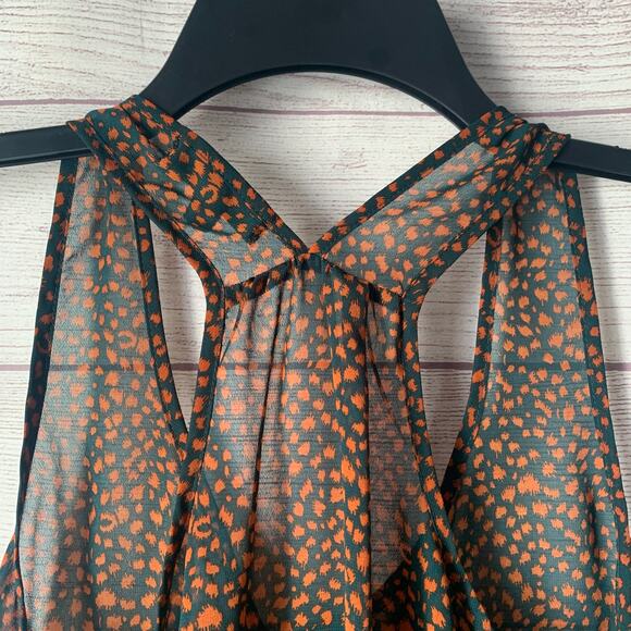 Mine Black and Brown Sheer Racerback Tank Top Button Up Front Pockets Size S - Picture 6 of 14